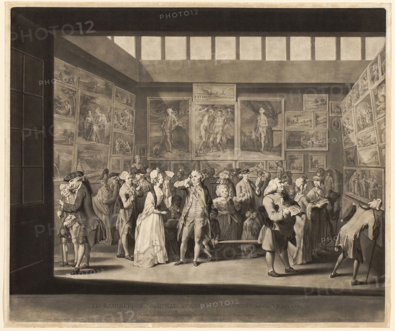 The Exhibition of the Royal Academy of Painting in the Year 1771, published May 20, 1772, Richard Earlom (British, 1743-1822), after Michel Vincent Brandoin, called l’Anglais (Swiss, 1733-1790), England, Mezzotint in black on cream laid paper, 430 × 560 mm (image), 472 × 562 mm (plate), 484 × 575 mm (sheet)