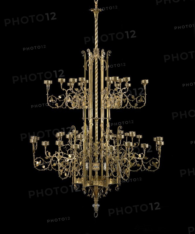Chandelier, 1852, England, Augustus Welby Northmore Pugin (English, 1812-1852), Manufactured by John Hardman and Company (Birmingham, founded 1838), England, Brass and enamels, 304.8 × 182.9 cm (120 × 72 in.)
