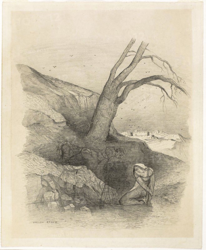 Woman Kneeling, c. 1868, Odilon Redon, French, 1840-1916, France, Graphite on cream wove paper, 255 × 205 mm