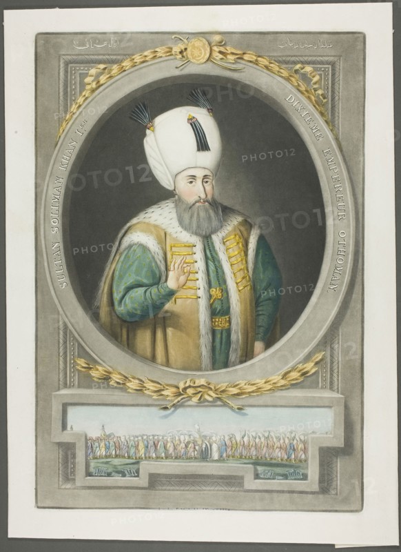 Soliman Kahn I, from Portraits of the Emperors of Turkey, 1815, John Young, English, 1755-1825, England, Mezzotint, hand-colored with brush and watercolor, on ivory wove paper, 375 × 253 mm
