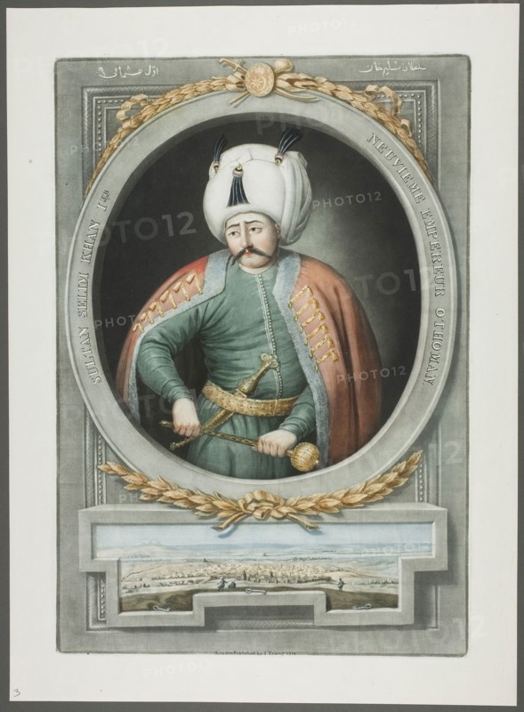 Selim Kahn I, from Portraits of the Emperors of Turkey, 1815, John Young, English, 1755-1825, England, Mezzotint, hand-colored with brush and watercolor, on ivory wove paper, 375 × 253 mm