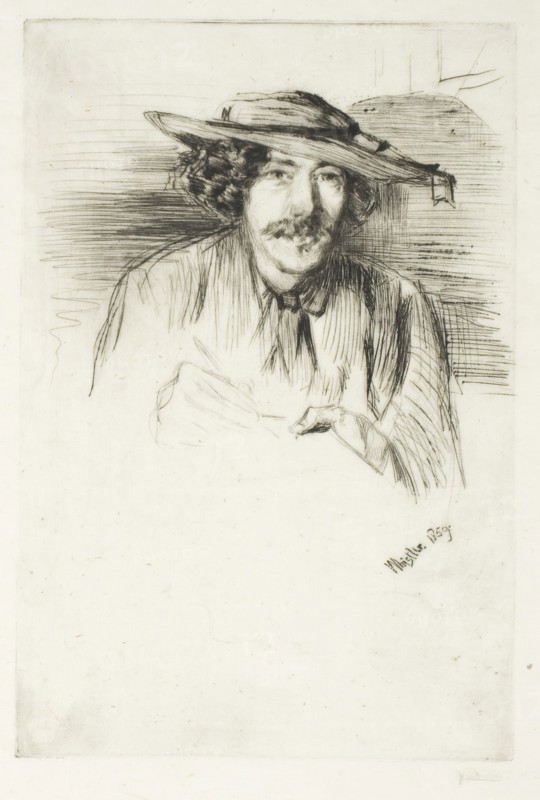 Whistler with a Hat, 1859, James McNeill Whistler, American, 1834-1903, United States, Drypoint with light plate tone on thin ivory Japanese paper, 226 x 151 mm (image/plate), 246 x 170 mm (sheet)