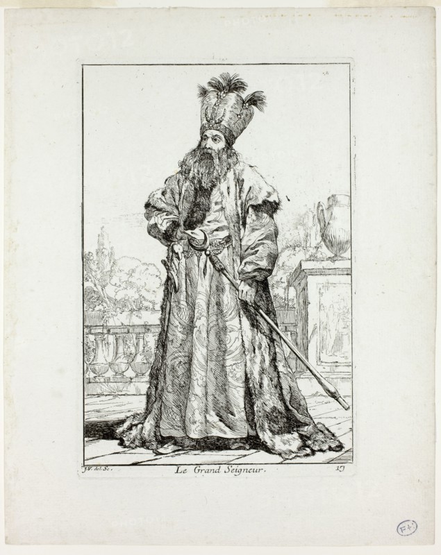 Le Grand Seigneur, plate seventeen from Caravanne du Sultan à la Mecque, 1748, Joseph Marie Vien, French, 1716-1809, France, Etching on ivory laid paper, 196 × 131 mm (image), 205 × 135 mm (plate), 263 × 211 mm (sheet)