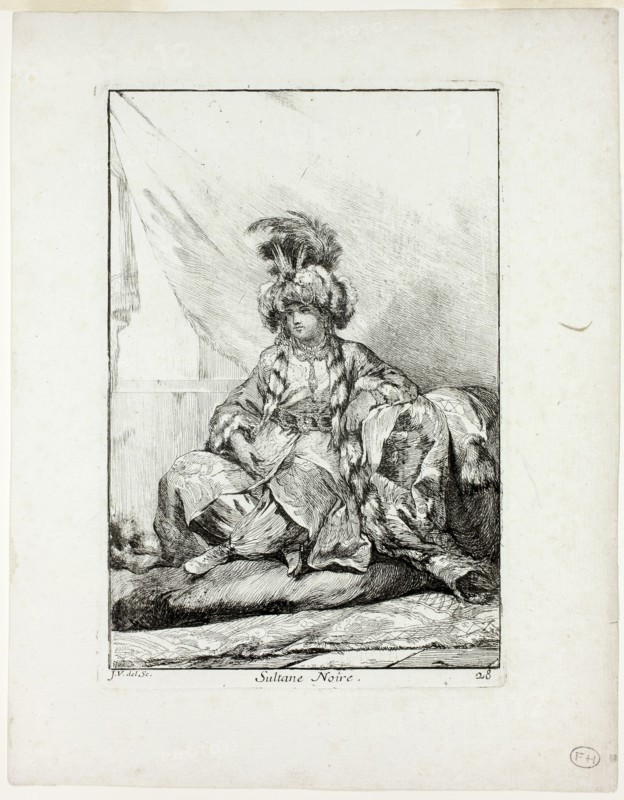 Sultane Noire, plate 28 from Caravanne du Sultan à la Mecque, 1748, Joseph Marie Vien, French, 1716-1809, France, Etching on ivory laid paper, 197 × 132 mm (image), 215 × 136 mm (plate), 265 × 206 mm (sheet)