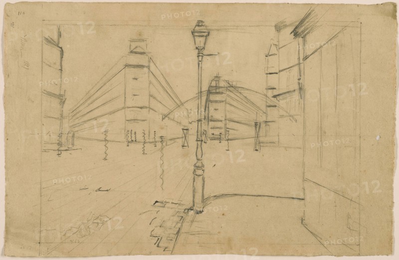 Study for Paris Street, Rainy Day, 1877, Gustave Caillebotte, French, 1848-1894, France, Graphite, with touches of erasing and touches of charcoal, on tan, moderately thick, moderately textured handmade laid paper, 302 × 465 mm