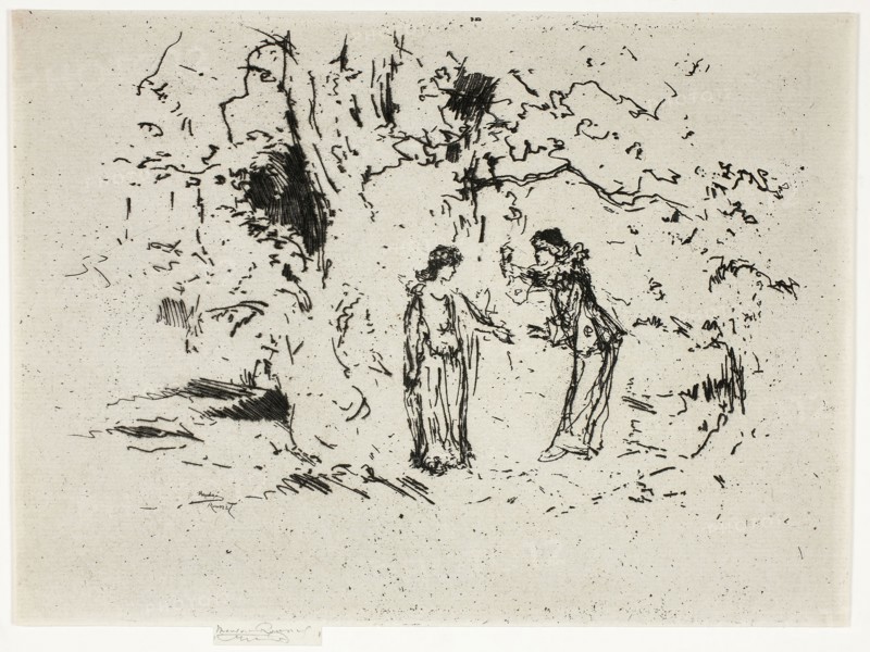 The Pastoral Play, 1888, Theodore Roussel, French, worked in England, 1847-1926, England, Etching in black on ivory laid paper, 125 × 190 mm (image), 159 × 218 mm (plate), 165 × 216 mm (sheet)