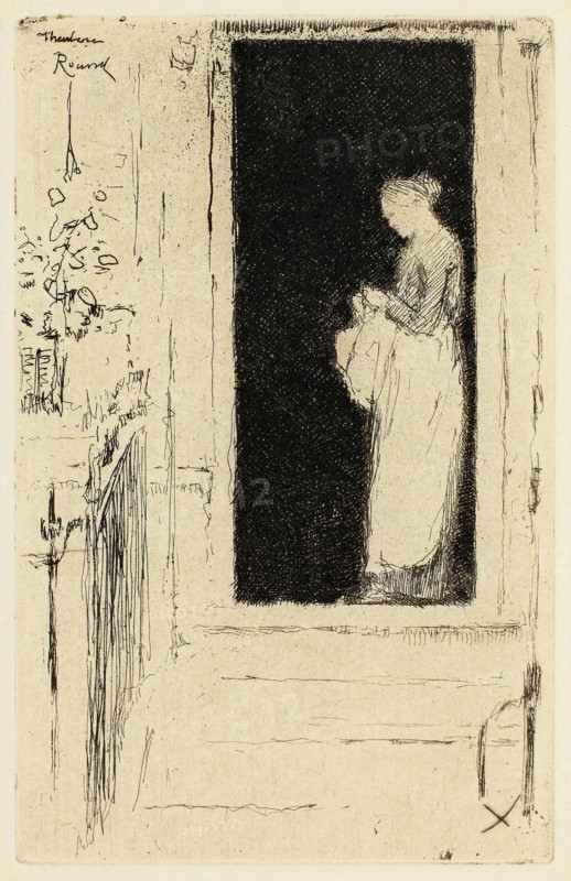 Penelope, A Doorway Chelsea, 1888–89, Theodore Roussel, French, worked in England, 1847-1926, England, Etching in black on cream laid paper, 108 × 69 mm (image/plate), 332 × 243 mm (sheet)