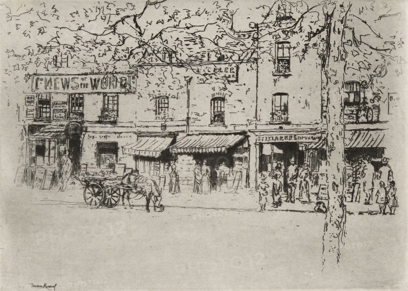 The Street, Chelsea Embankment, 1888–89, Theodore Roussel, French, worked in England, 1847-1926, England, Etching in black on ivory wove paper, 150 × 208 mm (image/plate), 156 × 205 mm (sheet)