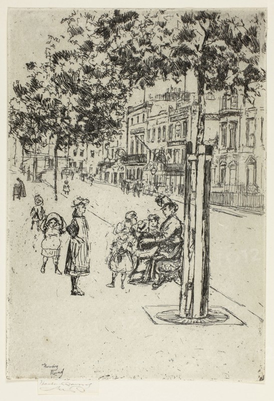 Chelsea Children, Chelsea Embankment, 1889, Theodore Roussel, French, worked in England, 1847-1926, England, Etching in black on cream laid paper, 161 × 131 mm (image), 190 × 131 mm (plate), 198 × 131 mm (sheet, with signature tab)