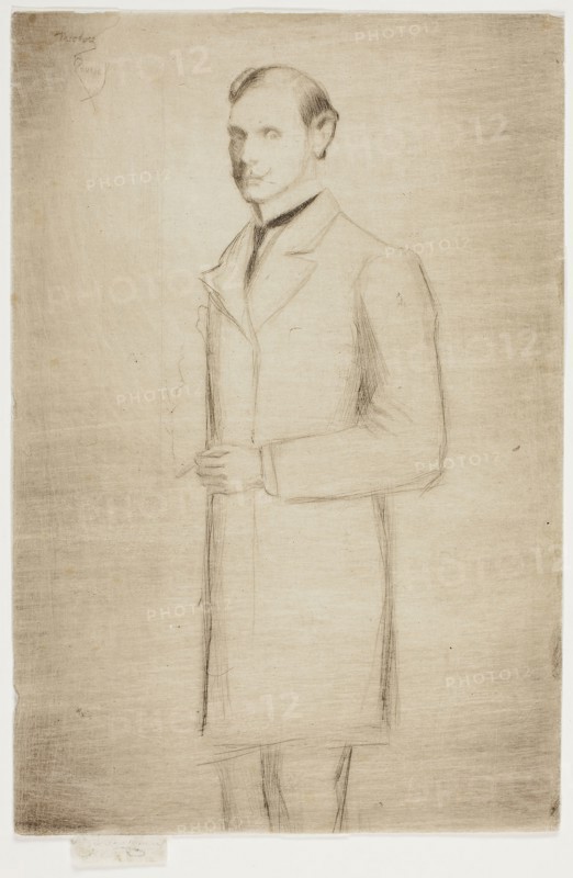 Portrait of Walter Dowdeswell, Esq., 1890, Theodore Roussel, French, worked in England, 1847-1926, England, Drypoint in brown, with plate tone, on ivory Japanese paper, 229 × 152 mm (image/plate), 237 × 152 mm (sheet)