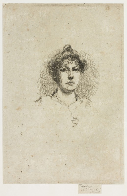 Portrait of Miss Edith Austin, 1895–1900, Theodore Roussel, French, worked in England, 1847-1926, England, Etching and drypoint in brown-black on ivory Japanese paper, 59 × 55 mm (image), 148 × 100 mm (plate), 157 × 100 mm (sheet)