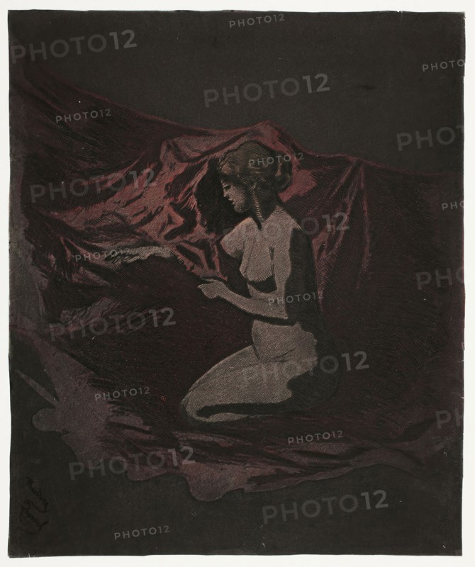 Embers Glow, 1890–97, Theodore Roussel, French, worked in England, 1847-1926, England, Color etching and aquatint on ivory Japanese paper, 249 × 208 mm (image/sheet, trimmed within plate mark)