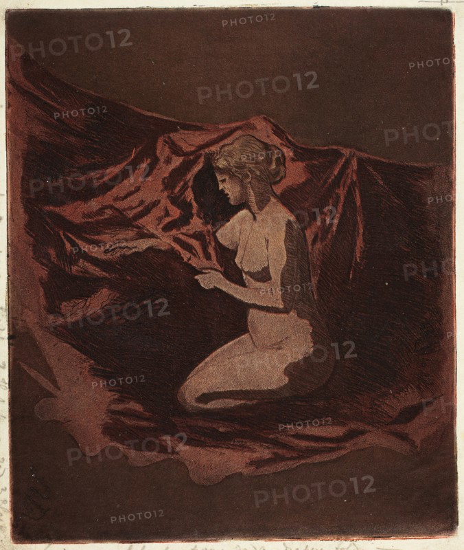 Embers Glow, 1890–97, Theodore Roussel, French, worked in England, 1847-1926, England, Color etching and aquatint on cream (laid) Japanese paper, 251 × 211 mm (image/plate), 275 × 240 mm (sheet)