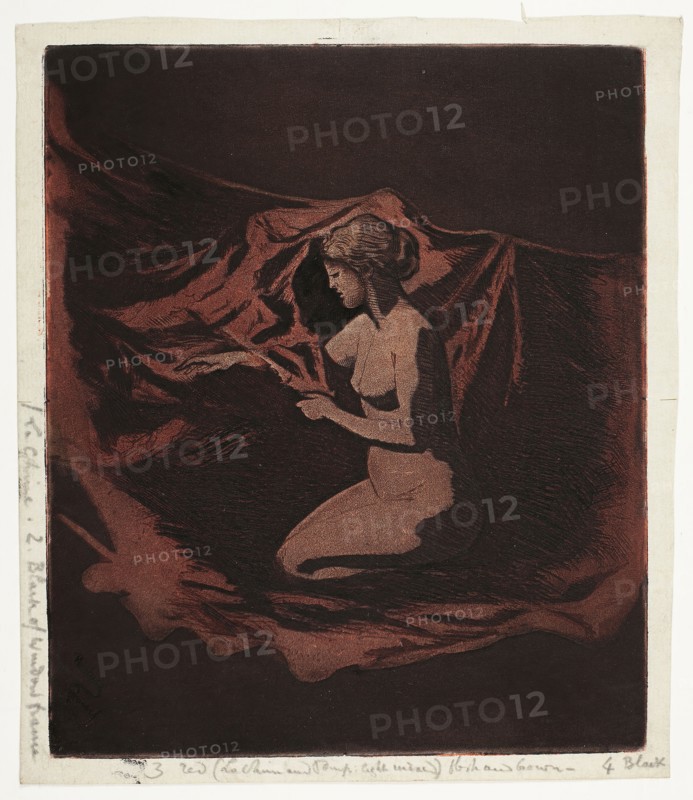 Embers Glow, 1890–97, Theodore Roussel, French, worked in England, 1847-1926, England, Color etching and aquatint on ivory (laid) Japanese paper, 251 × 211 mm (image/plate), 271 × 234 mm (sheet)