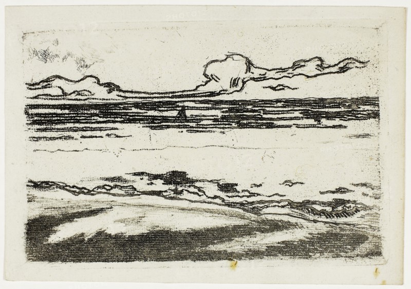 The Sea at Bognor, 1895, Theodore Roussel, French, worked in England, 1847-1926, England, Softground etching in black ink on ivory laid paper, 98 × 148 mm (image/plate), 110 × 160 mm (sheet)