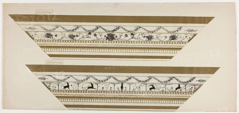 Stag and Flower Pattern Frame (side frame section), 1897–99, Theodore Roussel, French, worked in England, 1847-1926, England, Etching and soft ground in yellow-brown metallic and black on ivory laid paper, 108 × 503 mm (image/plate, trimmed within plate mark), 121 × 503 (sheet, with signature tab)
