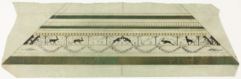 Stag and Flower Pattern Frame (bottom frame section), 1897–99, Theodore Roussel, French, worked in England, 1847-1926, England, Etching and soft ground in black, yellow-brown metallic, and green-blue with plate tone, on ivory Japanese paper, 109 × 498 (image/plate), 158 × 500 mm (sheet)