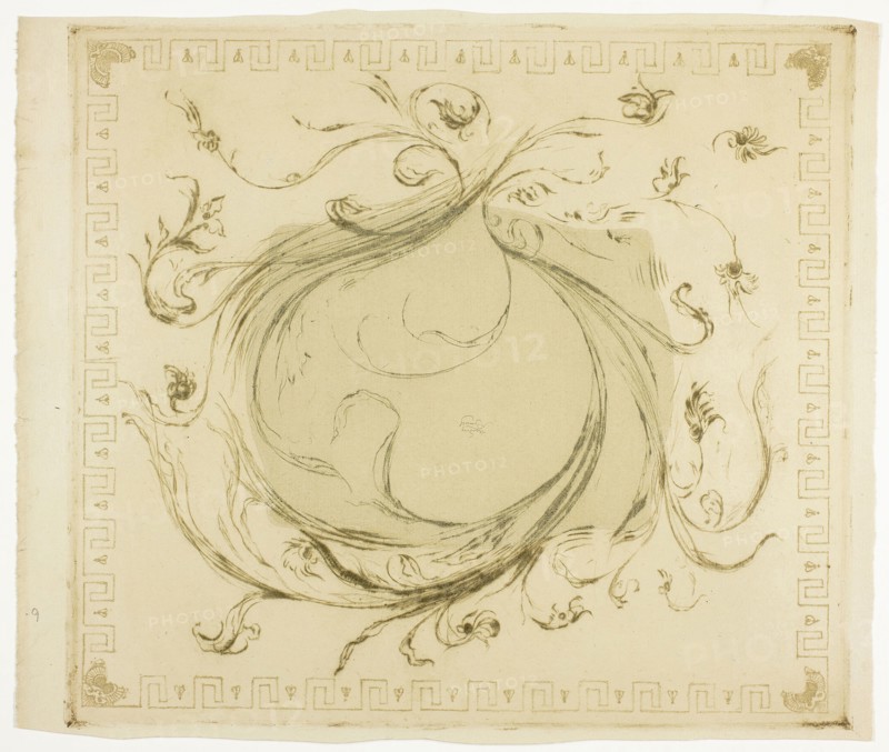Mount for The Sea at Bognor, 1897–99, Theodore Roussel, French, worked in England, 1847-1926, England, Softground etching, aquatint, lavis and drypoint in yellow-brown metallic, off-white, and blue-gray on ivory laid paper, 283 × 254 mm (image), 298 × 265 mm (plate), 328 × 279 mm (sheet)
