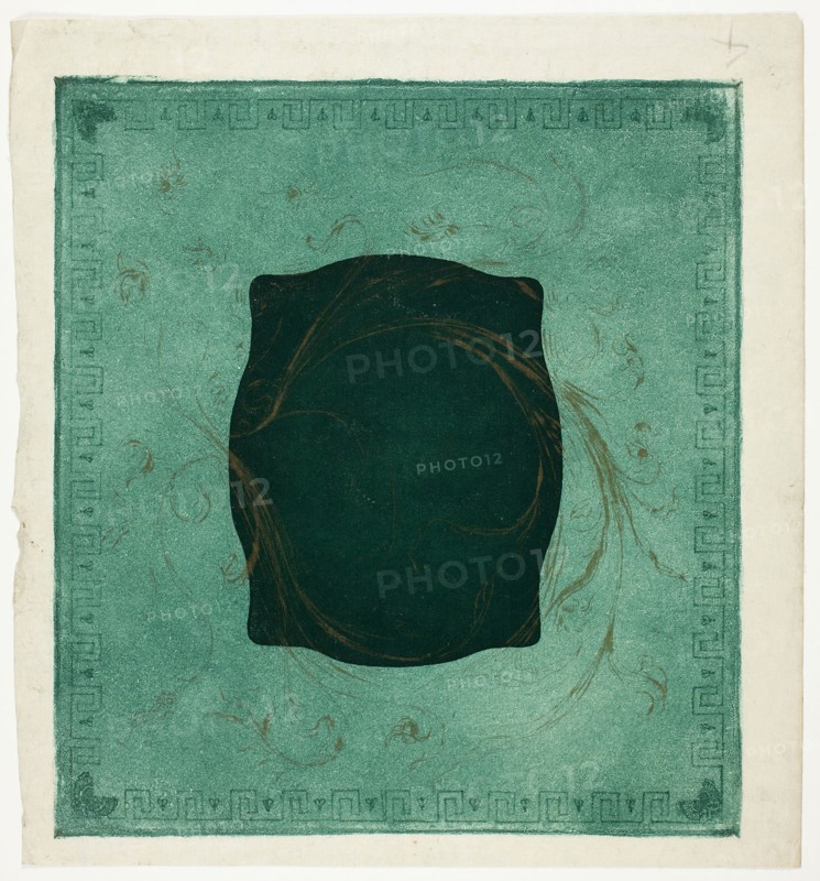 Mount for Last Poppies, 1897–99, Theodore Roussel, French, worked in England, 1847-1926, England, Drypoint, aquatint, softground and lavis in blue-green and yellow-brown metallic on ivory Japanese paper, 283 × 254 mm (image), 298 × 265 mm (plate), 333 × 309 mm (sheet)