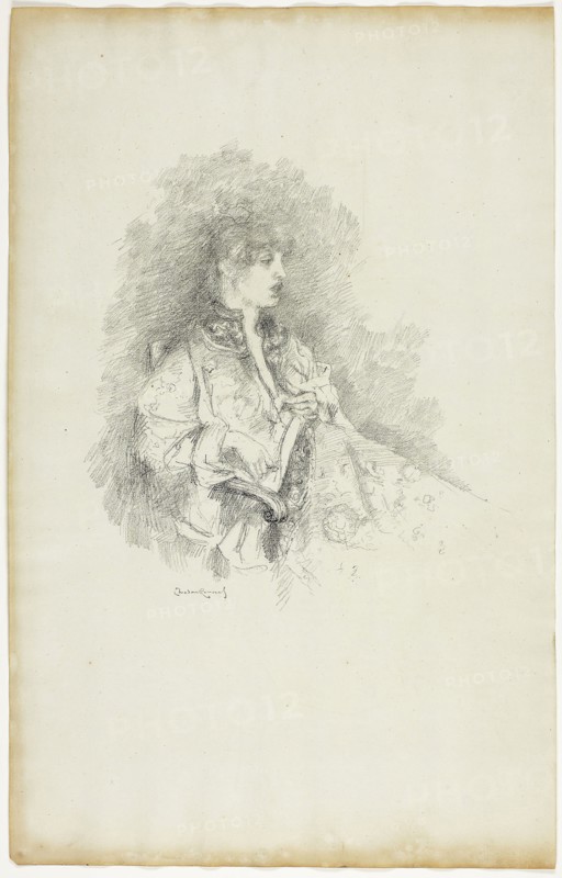 The Chinese Gown, 1890–94, Theodore Roussel, French, worked in England, 1847-1926, England, Transfer lithograph in black on cream laid paper, 223 × 210 mm (image), 416 × 262 mm (sheet)