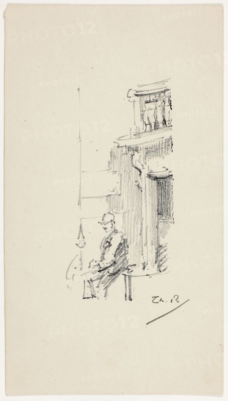Figure and Doorway, 1890–94, Theodore Roussel, French, worked in England, 1847-1926, England, Transfer lithograph in black on cream wove paper, 93 × 46 mm (image), 165 × 92 mm (sheet)