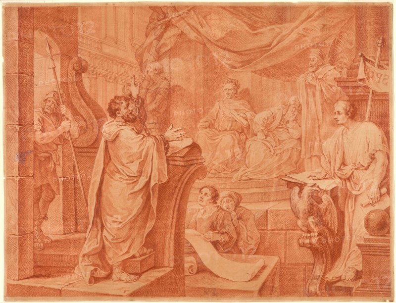 Paul Before Felix, c. 1751, William Hogarth, English, 1697–1764, England, Various red chalks on cream laid paper, 395 × 515 mm