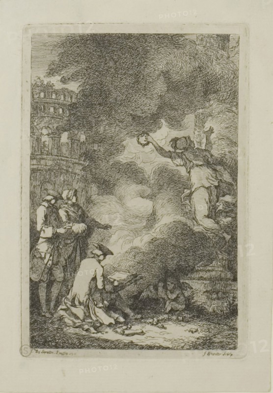 Plate from, Nella Venuta, 1764, Franz Edmund Weirotter (Austrian, 1730–1771), after Etienne de Lavallée-Poussin (French, 1735–1802), France, Etching in black on ivory laid paper, 130 × 86 mm (image), 138 × 94 mm (plate), 162 × 114 mm (sheet)