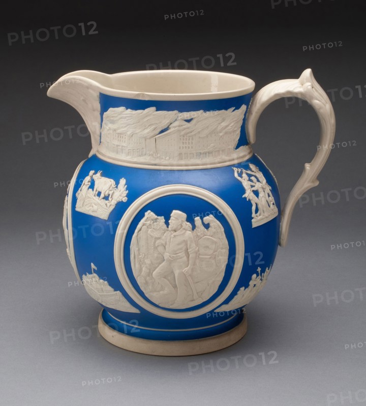 Chicago Pitcher, 1893, Manufactured by W. T. Copeland and Sons, English, 1847-1970, England, Salt-glazed stoneware, 21 × 22.2 × 17.5 cm (8 1/4 × 8 3/4 × 6 7/8 in.)