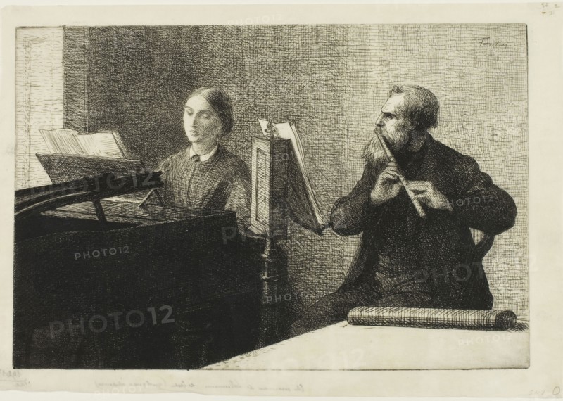 A Piece by Schumann, 1864, Henri Fantin-Latour, French, 1836-1904, France, Etching in black on cream Japanese paper, 185 × 280 mm (image/plate), 215 × 308 mm (sheet)