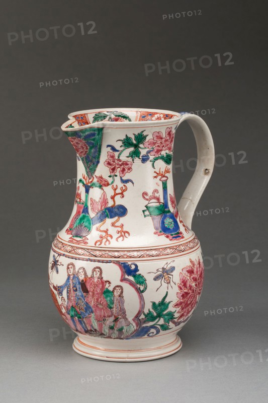 Jug, c. 1760, Staffordshire, England, Staffordshire, Salt-glazed stoneware, polychrome enamels, 18.1 x 15.2 x 12.1 cm (7 1/8 x 6 x 4 3/4 in.)
