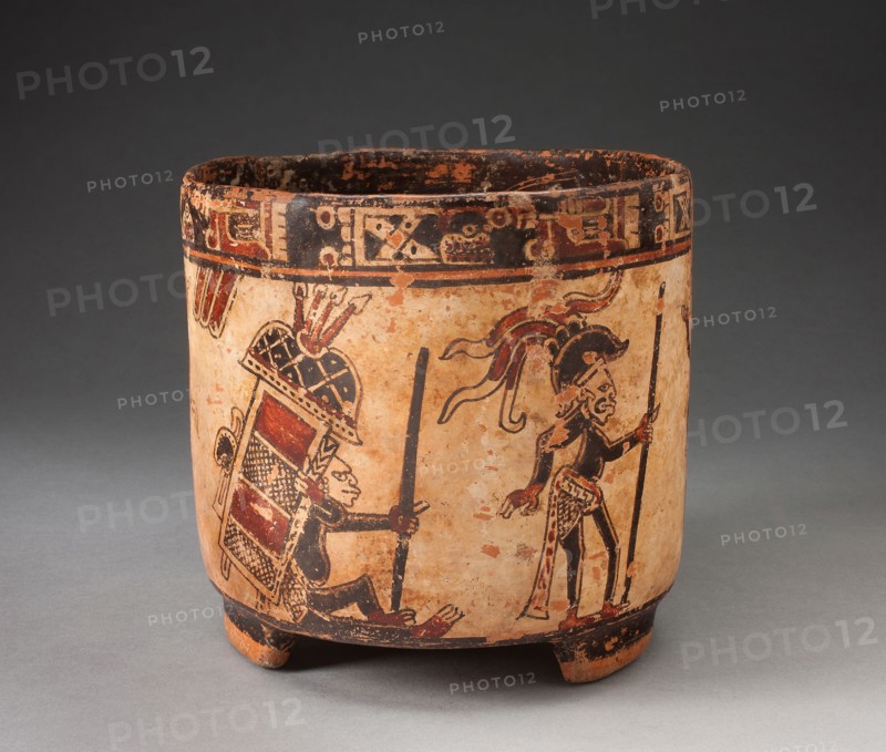 Tripod Vessel Depicting Monkey Hunters and Traders, A.D. 850/950, Classic Maya, Ulúa River Valley, Honduras or Petén region, Guatemala, Honduras, Ceramic and pigment, 17.8 x 19.1 cm (7 x 7 1/2 in.)