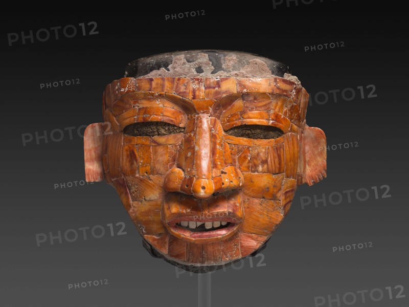 Shell Mosaic Ritual Mask, AD 300/600, Teotihuacan, Teotihuacan, Mexico, Teotihuacán, Stone and spondylus shell with stucco, 18 × 21 × 11 cm (7 1/8 × 8 1/4 × 4 5/16 in.)
