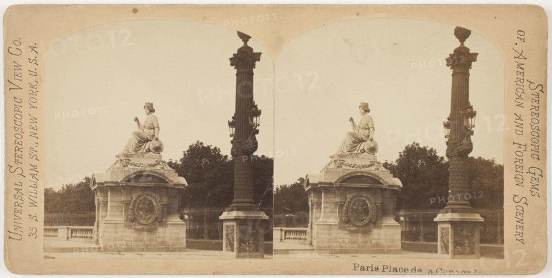 Place de la Concorde, Paris, 1860s, Paris, Albumen print, stereo, 7.8 x 7.5 cm (each image), 8.8 x 17.8 cm (card)