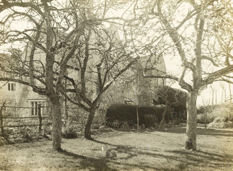 Kelmscott Manor: From the Orchard, 1896, Frederick H. Evans, English, 1853–1943, England, Lantern slide, 8.2 × 8.2 cm