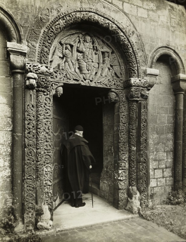 Ely Cathedral: Prior’s Door, with Bedesman, 1891, Frederick H. Evans, English, 1853–1943, England, Lantern slide, 8.2 × 8.2 cm