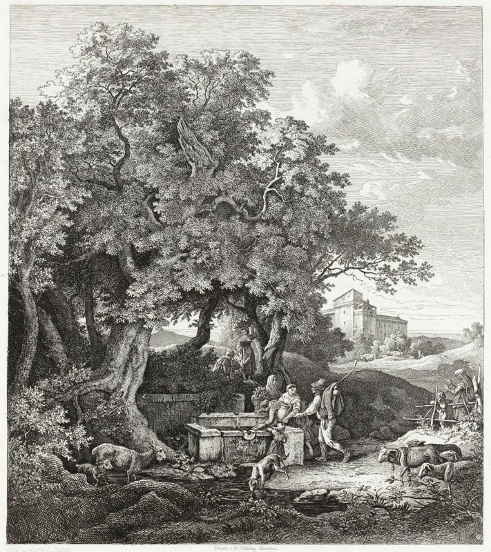 Grotta Ferrata, 1832, Adrian Ludwig Richter, German, 1803-1884, Germany, Etching with engraving in black on ivory wove paper, 213 × 187 mm (image), 280 × 230 mm (plate), 344 × 466 mm (sheet)