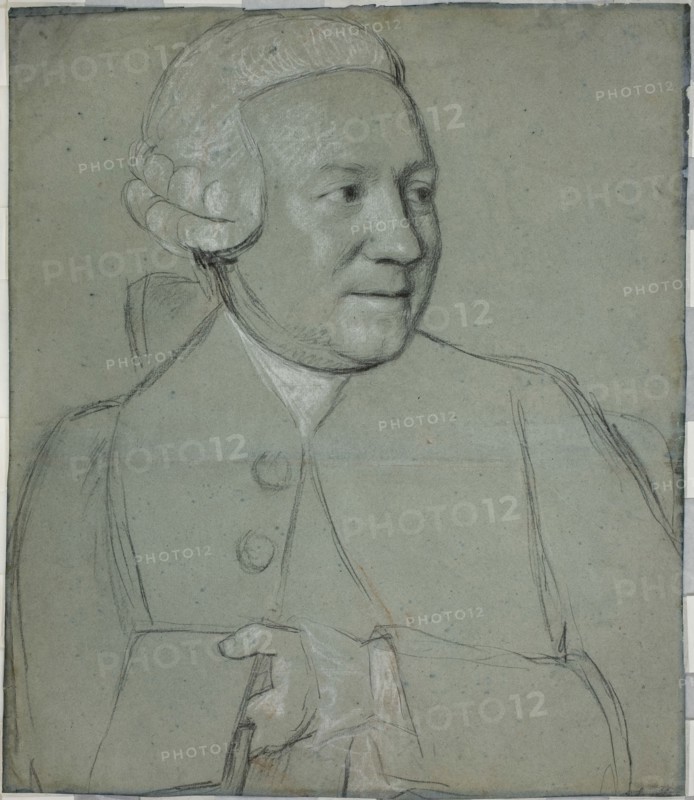 Portrait of a Man Holding a Book, Turned to the Right, 1758/62, Jean Etienne Liotard, Swiss, 1702-1789, Switzerland, Black and white chalk, with traces of red chalk, on blue laid paper, rubbed on the verso with vermillion and traced with a stylus, 530 x 458 mm