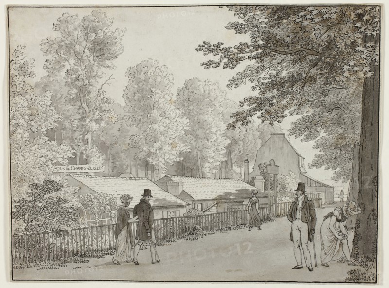 Relais, Avenue des Champs-Élysées, Paris (recto), Scene from the Life of Odysseus (verso), 1812, Christoffer Wilhelm Eckersberg, Danish, 1783-1853, Denmark, Pen and black ink, with brush and gray and brown washes, over graphite (recto), graphite and pen and black ink (verso) on off-white wove paper, 222 × 297 mm