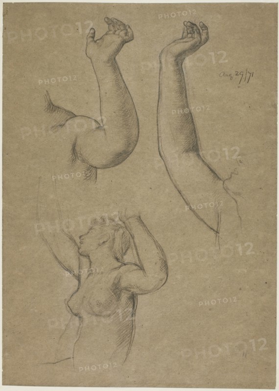 Study for The Festival, 1871, Sir Edward John Poynter, English, 1836-1919, England, Black chalk with traces of white chalk on gray-brown wove paper, 412 × 293 mm
