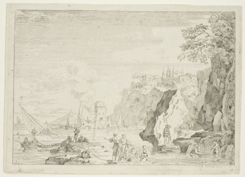 The Beach with the Large Tower, 1734/52, Claude Joseph Vernet, French, 1714-1789, France, Etching in black on ivory laid paper, 201 × 290 mm (image), 219 × 304 mm (plate), 222 × 310 mm (sheet)