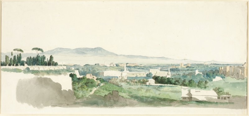 A View from the Palatine Hill, Rome, the Alban Hills in the Distance, c. 1775, Carlo Labruzzi, Italian, 1748-1818, Italy, Watercolor, over graphite, on ivory laid paper, laid down on white laid paper, folded, 311 x 531 mm (primary support, folded), 374 x 531 mm (primary support, unfolded), 338 x 631 mm (secondary support, folded), 413 x 631 mm (secondary support, unfolded), Helena-Leonora de Sieveri, n.d., Cornelis Visscher (Dutch, c. 1629-1658), printed or published by E. Cooper (European, 17th century), after Anthonie van Dyck (Flemish, 1599-1641), Flanders, Engraving in black on paper, 238 × 190 mm (plate), 350 × 267 mm (sheet)