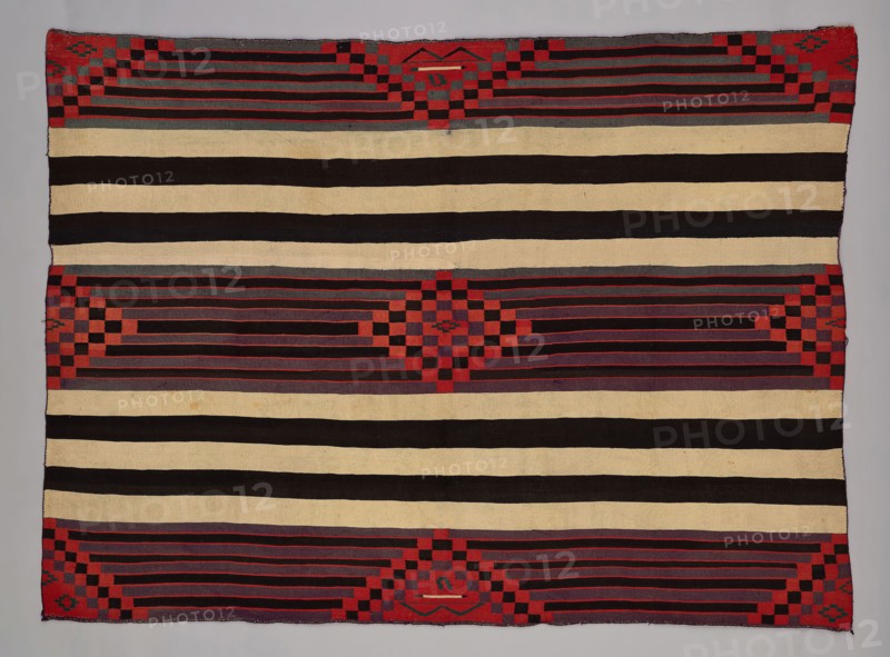 Chief Blanket (Third Phase), c. 1880, Navajo (Diné), Northern New Mexico or Arizona, United States, New Mexico, Wool, plain weave with "lazy lines" and dovetail tapestry weave, warp and weft twining, corner tassles, 153.7 x 206.4 cm (60 1/2 x 81 1/4 in.)