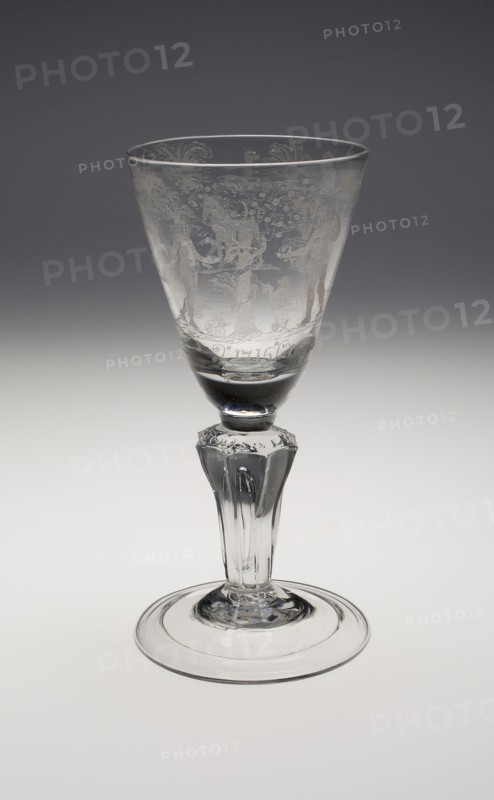Commemorative Wineglass for the Coronation of George I, c. 1714 (Engraved 1716), England, Diamond-engraved lead glass, 20.6 × 10.1 × 10.1 cm (8 1/8 × 4 × 4 in.)
