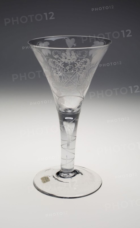 Trumpet Wine Glass, c. 1740–50, England, Diamond-engraved lead glass, 24.1 × 12.7 × 12.7 cm (9 1/2 × 5 × 5 in.)