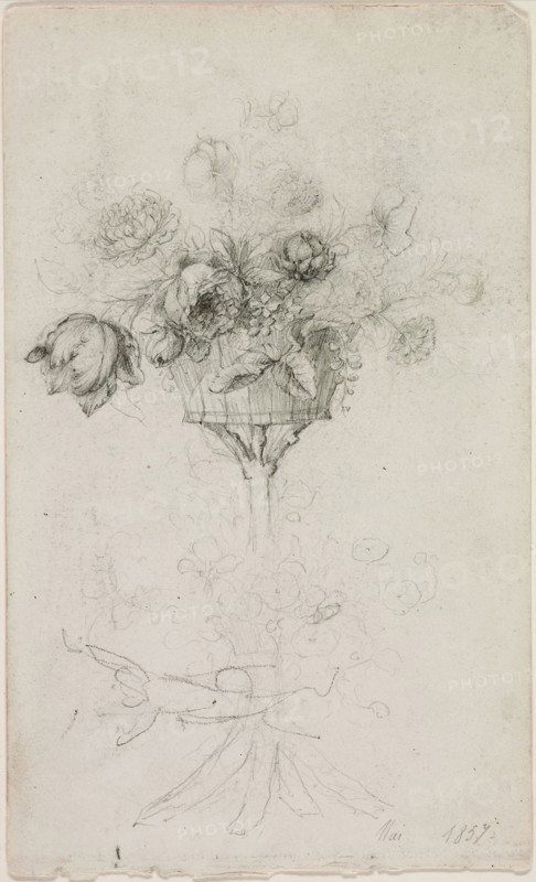 Vase of Flowers, May 1857, Pierre Auguste Renoir, French, 1841–1919, France, Graphite on white wove paper, 173 × 103 mm