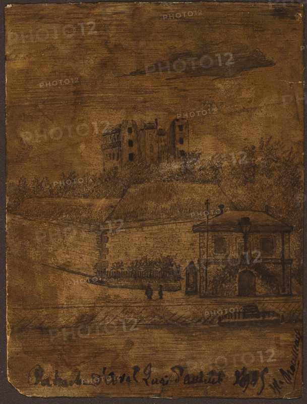 Mess Downstream, the Auteuil Quai, 1885, Henri Rousseau, French, 1844–1910, France, Pen and black ink and brush and brown wash, on cream wove paper, toned with a brown wash, 152 × 115 mm