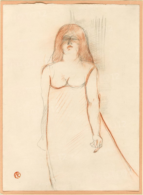 Mademoiselle Cocyte, 1900, Henri de Toulouse-Lautrec, French, 1864–1901, France, Red and black chalk, with stumping, on ivory wove paper, 346 × 253 mm