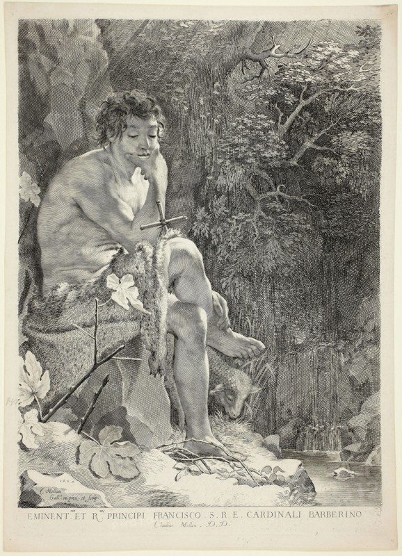 Saint John the Baptist in the Desert, 1629, Claude Mellan, French, 1598-1688, France, Engraving in black on cream laid paper, 372 × 277 mm (image), 394 × 278 mm (plate), 416 × 300 mm (sheet)