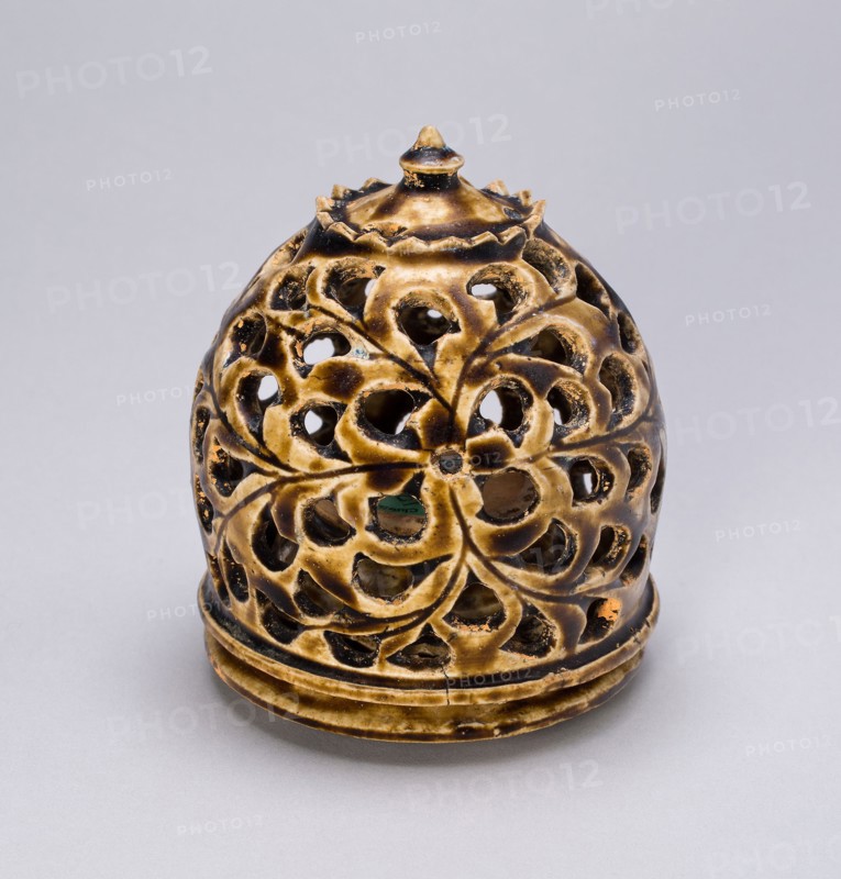 Teardrop-Shaped Incense Burner (Cintanmani), Southern Song dynasty (1127–1279), China, Jizhou-type ware, stoneware with olive-brown glaze and openwork decoration, H. 11.3 cm (4 1/2 in.), diam. 7.8 cm (3 1/8 in.)