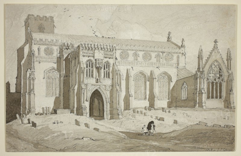 Cley Church, Norfolk, 1818, John Sell Cotman, English, 1782-1842, England, Graphite and gray wash on ivory wove paper, 173 × 269 mm